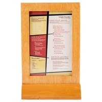 Menu Solutions WTFR-B-2S 5" x 7" Country Oak Framed Wood Menu Tent with Angled Base