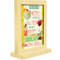 Menu Solutions WTFR-B 5" x 7" Natural Framed Wood Menu Tent with Straight Base