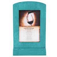 Menu Solutions WTFR-A-2S 4" x 6" Sky Blue Framed Wood Menu Tent With Angled Base
