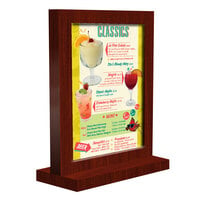 Menu Solutions WTFR-A 4" x 6" Mahogany Framed Wood Menu Tent with Straight Base