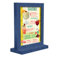 Menu Solutions WTFR-A 4" x 6" True Blue Framed Wood Menu Tent with Straight Base