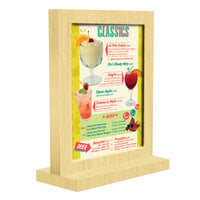 Menu Solutions WTFR-A 4" x 6" Natural Framed Wood Menu Tent with Straight Base