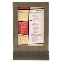 Menu Solutions WTFR-B-2S 5" x 7" Weathered Walnut Framed Wood Menu Tent with Angled Base