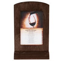 Menu Solutions WTFR-A-2S 4" x 6" Walnut Framed Wood Menu Tent With Angled Base