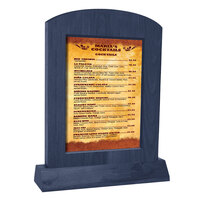 Menu Solutions WTARCH-B-2S 5" x 7" Denim Arched Wood Menu Tent with Angled Base
