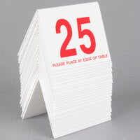 Cal-Mil 234 3 1/2" x 3" White / Red Double-Sided Number Table Tents - 1 to 25
