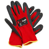 Cordova iON Flex Hi-Vis Red Nylon Gloves with Dark Gray Crinkle Latex Palm Coating - 12/Pack