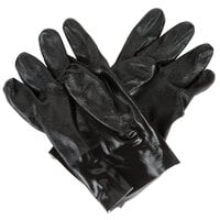 Cordova Black Large Double-Dipped Etched PVC Gloves with Interlock Lining - 12/Pack
