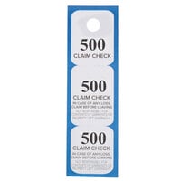 Choice Blue 3 Part Paper Coat Room Check Tickets - 500/Box