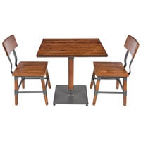 Lancaster Table & Seating Industrial 24" x 30" Antique Walnut Solid Wood Live Edge Standard Height Table with 2 Chairs