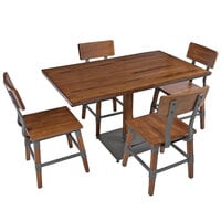 Lancaster Table & Seating Industrial 30" x 48" Antique Walnut Solid Wood Live Edge Standard Height Table with 4 Chairs