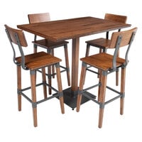 Lancaster Table & Seating Industrial 30" x 48" Antique Walnut Solid Wood Live Edge Bar Height Table with 4 Bar Stools