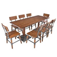 Lancaster Table & Seating Industrial 30" x 72" Antique Walnut Solid Wood Live Edge Standard Height Table with 8 Chairs
