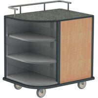Lakeside 8713HRM Stainless Steel Self-Serve Compact Hydration Cart with 3 Corner Shelves and Hard Rock Maple Laminate Finish - 35" x 26" x 39 1/4"