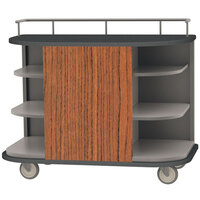 Lakeside 8715VC Stainless Steel Self-Serve Full-Size Hydration Cart with 6 Corner Shelves and Victorian Cherry Laminate Finish - 47" x 26" x 38"