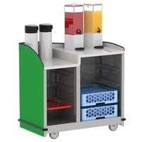 Lakeside 8706G Stainless Steel Two Compartment Full-Service Hydration Cart with Dual Height Top and Green Finish - 43 3/16" x 25 3/4" x 42 1/2"