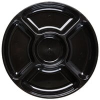 Fineline D12050.BK Platter Pleasers 12" Round Black Plastic 5-Compartment Tray - 25/Case