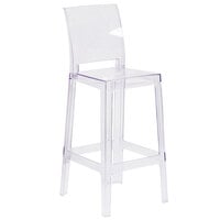 Flash Furniture OW-SQUAREBACK-29-GG Ghost Transparent Polycarbonate Outdoor / Indoor Bar Height Stool with Square Back