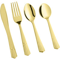 Visions Heavy Weight Elegant Gold Plastic Basic Cutlery Set with Soup Spoons - 25/Pack