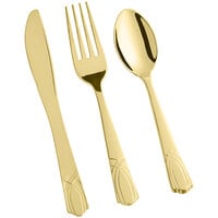 Visions Heavy Weight Elegant Gold Plastic Basic Cutlery Set with Extra Forks - (25 Sets / 100 Pieces Total)