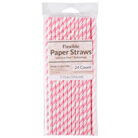 Creative Converting 051160 7 3/4" Jumbo Candy Pink / White Stripe Paper Straw - 24/Pack