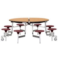 National Public Seating MTR60S-PWPEPC 60" Round Mobile Cafeteria Table with Plywood Core and 8 Stools