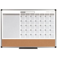 MasterVision MB3507186 24" x 18" 3-in-1 Magnetic Calendar Whiteboard / Cork Board with Silver Aluminum Frame
