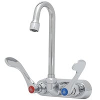 T&S B-1115-132XN5C4 Wall Mounted Workboard Faucet with 4" Centers, 2 7/8" Gooseneck Spout, .5 GPM Non-Aerated Spray Device, Cerama Cartridges, and Wrist Handles