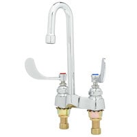 T&S B-0892-F12 Deck Mounted Lavatory Faucet with 2 7/8" Rigid Gooseneck Spout, 4" Centers, 1.2 GPM Aerator, Eterna Cartridges, and 4" Wrist Handles