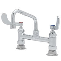 T&S B-0220-061X-WH4 Deck Mounted Pantry Faucet with 8" Adjustable Centers, 10" Swing Spout, Stream Regulator Outlet, Eterna Cartridges, and Wrist Handles