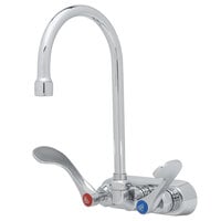 T&S B-1146-04-CR Wall Mounted Workboard Faucet with 4" Centers, 5 3/4" Gooseneck Spout, 2.2 GPM Aerator, Cerama Cartridges, and Wrist Handles