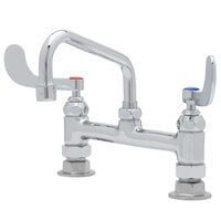 T&S B-0222-WH4 Deck Mounted Pantry Faucet with 8" Adjustable Centers, 6" Swing Spout, Stream Regulator Outlet, Eterna Cartridges, and Wrist Handles