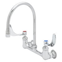 T&S B-0230-135X-WH4 Wall Mounted Faucet with 8" Adjustable Centers, 8 3/4" Gooseneck Spout, Stream Regulator Outlet, Eterna Cartridges, and Wrist Handles