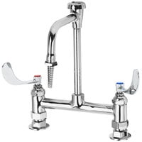 T&S BL-5715-09CRWH4 Deck Mounted Laboratory Faucet with 5 11/16" Nozzle, Vacuum Breaker, Serrated Tip, Cerama Cartridges, and 4" Wrist Handles
