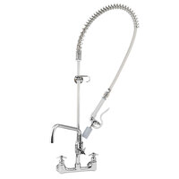 T&S B-0287-427-BC EasyInstall Wall Mounted Pre-Rinse Faucet with 8 inch Centers, 44 inch Hose, 18 inch Riser, 12 inch Add-On Faucet, and Cross Handles