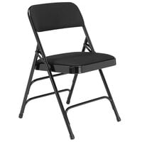 National Public Seating 2310 Black Metal Folding Chair with 1 1/4" Midnight Black Fabric Padded Seat
