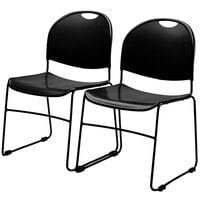 National Public Seating 850-CL Commercialine Black Plastic Stackable Chair with Black Steel Sled Base