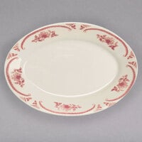 Homer Laughlin by Steelite International HL1532 American Rose Red 9 1/2" x 6 7/8" Oval Ivory (American White) Rolled Edge China Platter - 24/Case