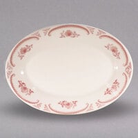 Homer Laughlin by Steelite International HL1552 American Rose Red 11 3/4" x 8 1/4" Oval Ivory (American White) Rolled Edge China Platter - 12/Case