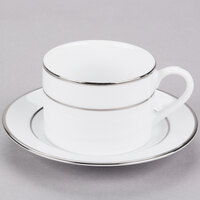 10 Strawberry Street DSL0009 6 oz. Double Line Silver Porcelain Can Cup with Saucer - 24/Case