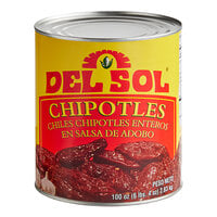 Del Sol Whole Chipotle Peppers in Adobo Sauce #10 Can - 6/Case