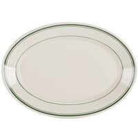 Homer Laughlin by Steelite International HL1521 Green Band Rolled Edge 8 1/8" x 5 3/4" Ivory (American White) Oval China Platter - 36/Case
