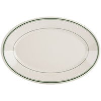 Homer Laughlin by Steelite International HL1581 Green Band Rolled Edge 15 5/8" x 11 1/4" Ivory (American White) Oval China Platter - 12/Case