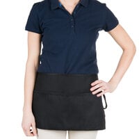Chef Revival Black Poly-Cotton Customizable Waist Apron with 3 Pockets - 12" x 24"