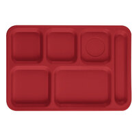 Cambro PS1014416 Penny-Saver 10" x 14 1/2" Right Handed Co-Polymer Cranberry 6 Compartment Serving Tray - 24/Case