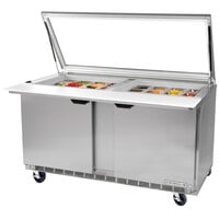Beverage-Air SPE60HC-24M-STL-018 60" 2 Door Mega Top Glass Lid Refrigerated Sandwich Prep Table with Stainless Steel Back