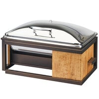 Cal-Mil 3907-84 Sierra Bronze Metal and Rustic Pine Full Size Chafer with Lid - 22" x 15" x 14"