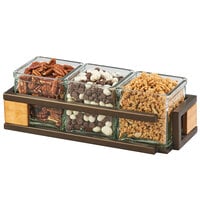 Cal-Mil 3910-3-84 Sierra Bronze Metal and Rustic Pine Organizer with 3 Square Glass Jars - 13" x 5" x 4 1/4"