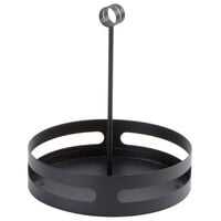 American Metalcraft SCHB7 Black Round Contemporary Condiment Caddy with Card Holder - 7 3/4" x 9 1/2"