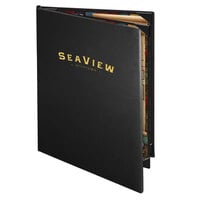 Menu Solutions CD940D Chadwick Collection 8 1/2" x 14" Customizable Leather-Like 4 View Booklet Menu Cover